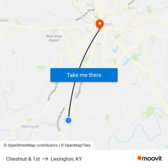 Chestnut & 1st to Lexington, KY map