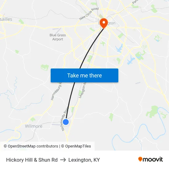 Hickory Hill & Shun Rd to Lexington, KY map