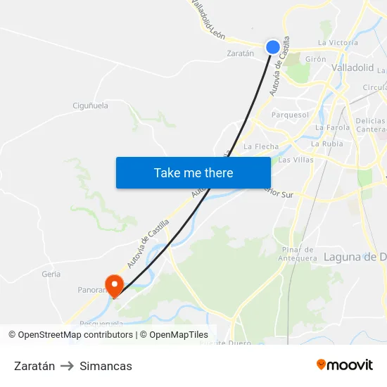 Zaratán to Simancas map