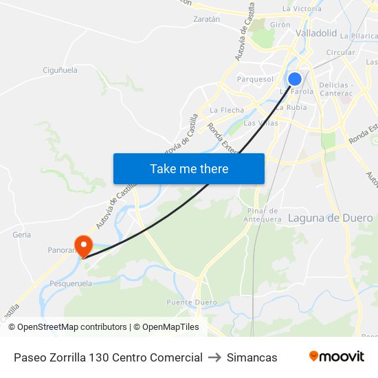 Paseo Zorrilla 130 Centro Comercial to Simancas map