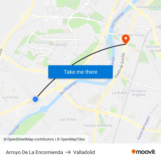 Arroyo De La Encomienda to Valladolid map