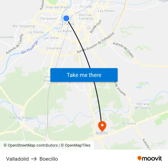 Valladolid to Boecillo map