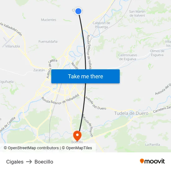Cigales to Boecillo map