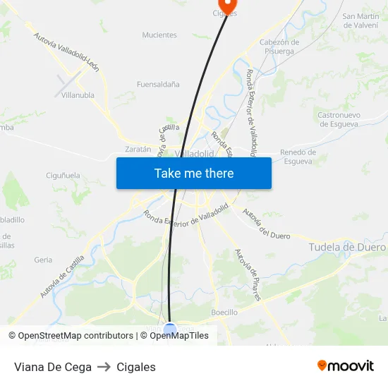 Viana De Cega to Cigales map