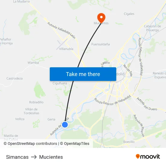 Simancas to Mucientes map