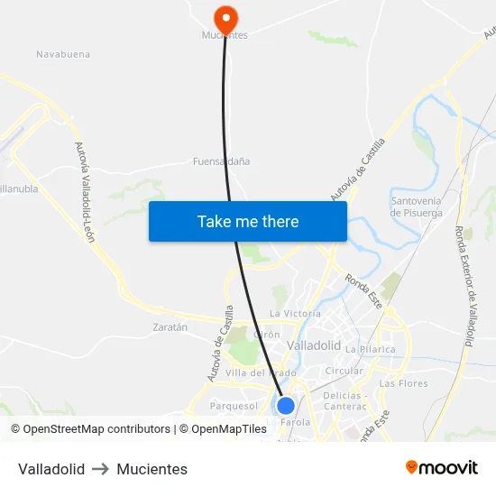 Valladolid to Mucientes map