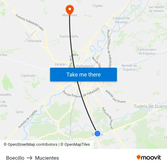 Boecillo to Mucientes map