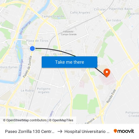 Paseo Zorrilla 130 Centro Comercial to Hospital Universitario Río Hortega map