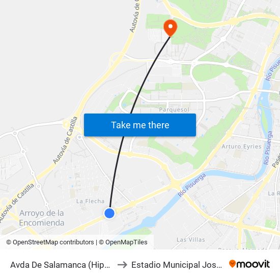 Avda De Salamanca (Hipercor-Ifa) to Estadio Municipal José Zorrilla map