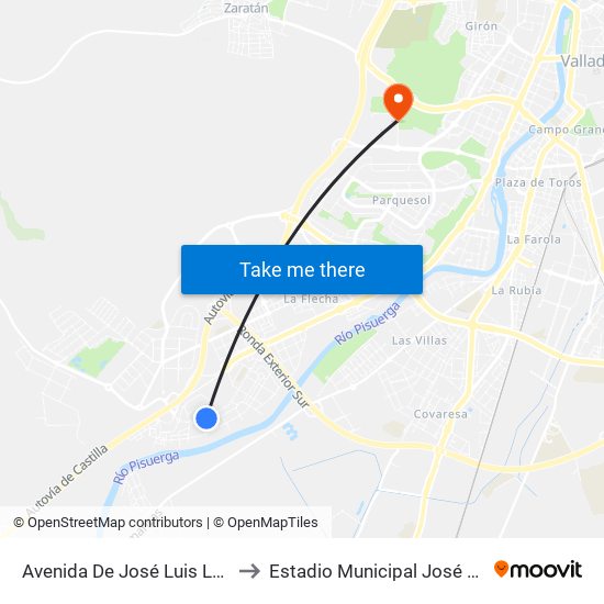 Avenida De José Luis Lasa 27 to Estadio Municipal José Zorrilla map