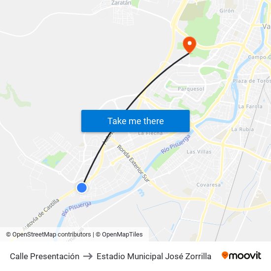 Calle Presentación to Estadio Municipal José Zorrilla map