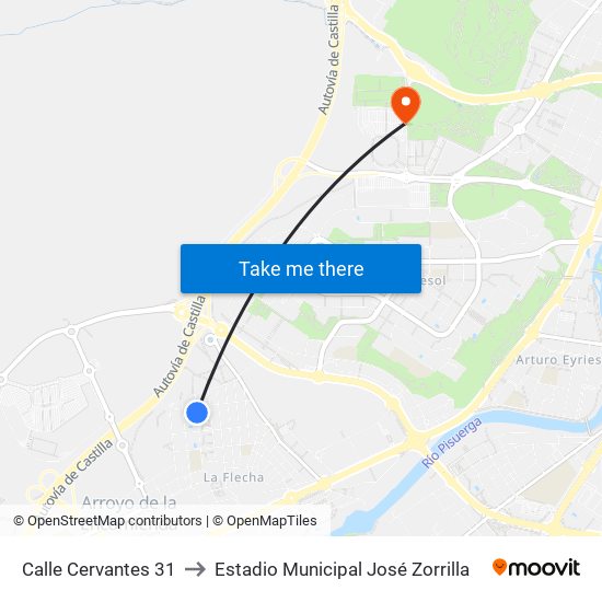 Calle Cervantes 31 to Estadio Municipal José Zorrilla map