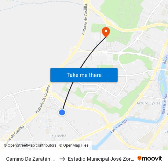 Camino De Zaratán 40a to Estadio Municipal José Zorrilla map