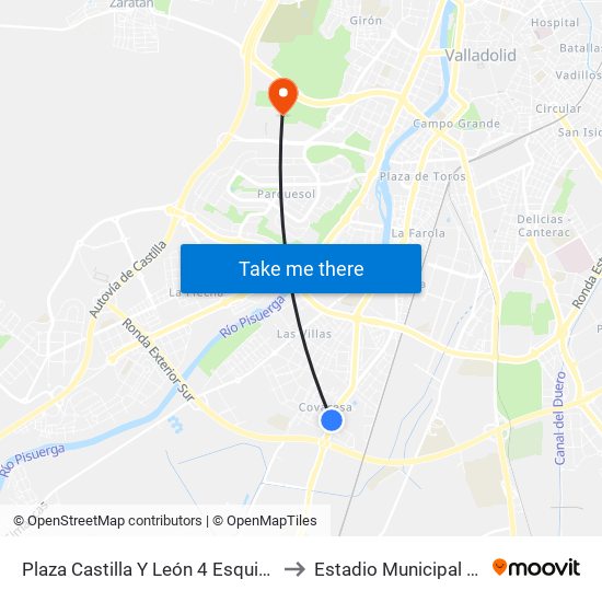 Plaza Castilla Y León 4  Esquina Miguel Delibes to Estadio Municipal José Zorrilla map