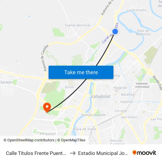 Calle Títulos Frente Puente De Hierro to Estadio Municipal José Zorrilla map