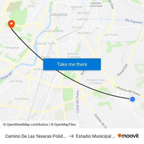 Camino De Las Yeseras Polideportivo Municipal to Estadio Municipal José Zorrilla map