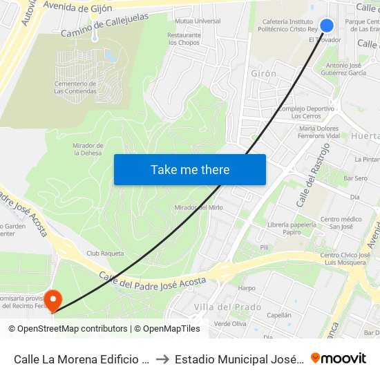 Calle La Morena Edificio Antares to Estadio Municipal José Zorrilla map