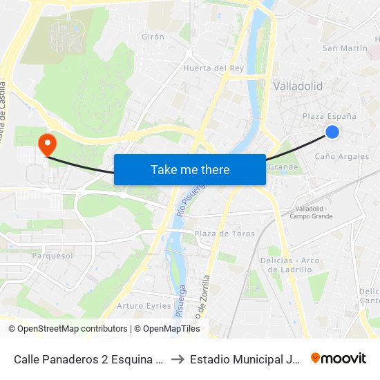 Calle Panaderos 2 Esquina Plaza España to Estadio Municipal José Zorrilla map