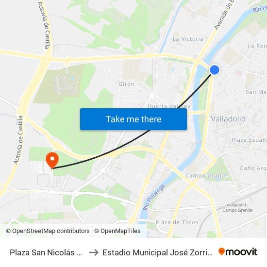 Plaza San Nicolás 13 to Estadio Municipal José Zorrilla map