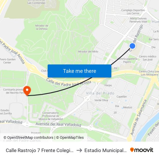 Calle Rastrojo 7 Frente Colegio Giner De Los Ríos to Estadio Municipal José Zorrilla map