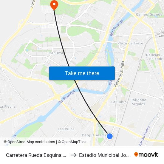 Carretera Rueda Esquina Vega Sicilia to Estadio Municipal José Zorrilla map