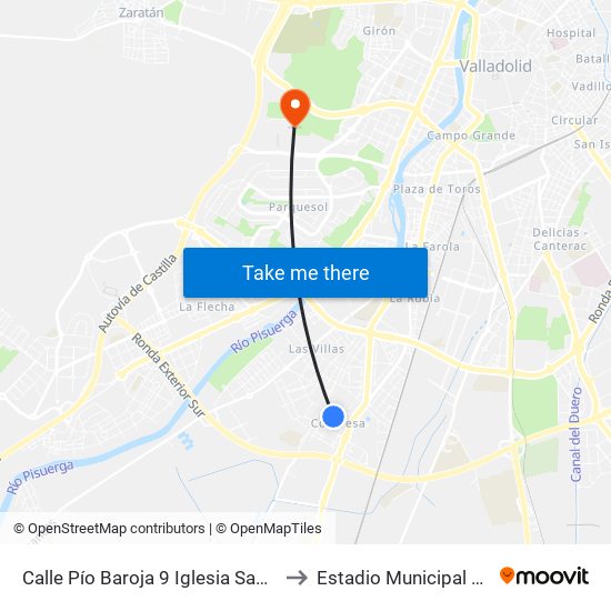 Calle Pío Baroja 9 Iglesia San Simón De Rojas to Estadio Municipal José Zorrilla map
