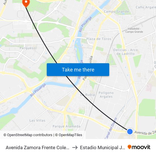 Avenida Zamora Frente Colegio San Agustín to Estadio Municipal José Zorrilla map