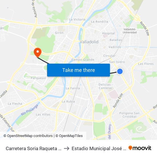 Carretera Soria Raqueta Cuartel to Estadio Municipal José Zorrilla map