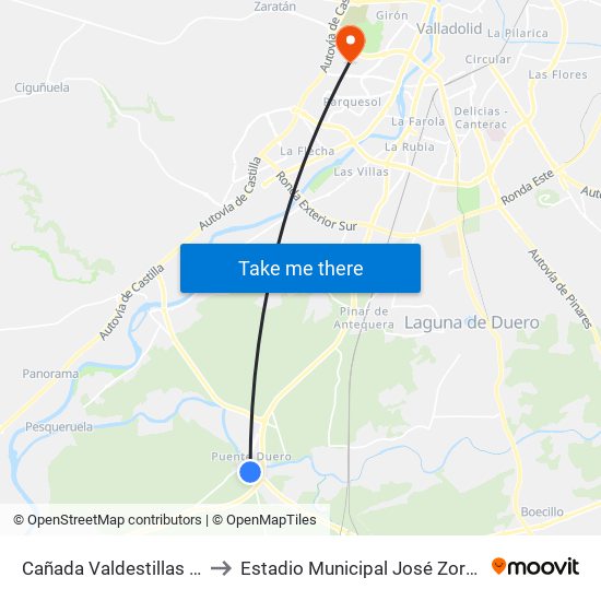 Cañada Valdestillas 21 to Estadio Municipal José Zorrilla map