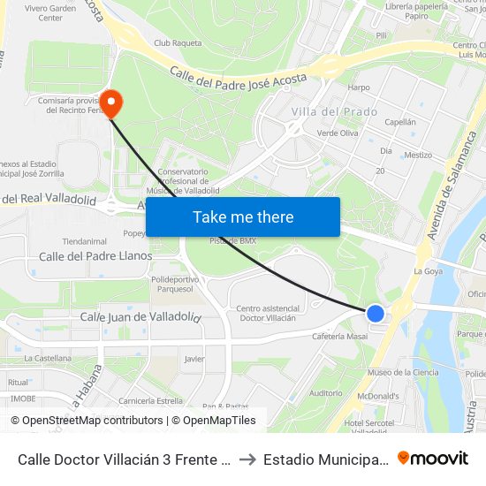 Calle Doctor Villacián 3 Frente Monasterio De Prado to Estadio Municipal José Zorrilla map