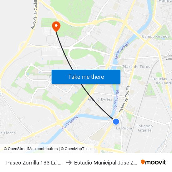 Paseo Zorrilla 133 La Rubia to Estadio Municipal José Zorrilla map