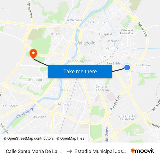 Calle Santa María De La Cabeza 9 to Estadio Municipal José Zorrilla map