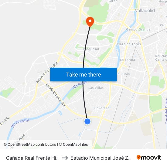 Cañada Real Frente Hípica to Estadio Municipal José Zorrilla map