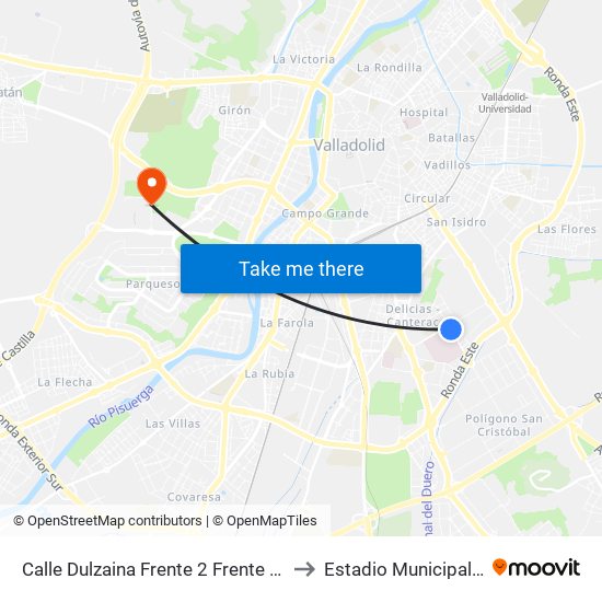 Calle Dulzaina Frente 2  Frente Hospital Río Hortega to Estadio Municipal José Zorrilla map