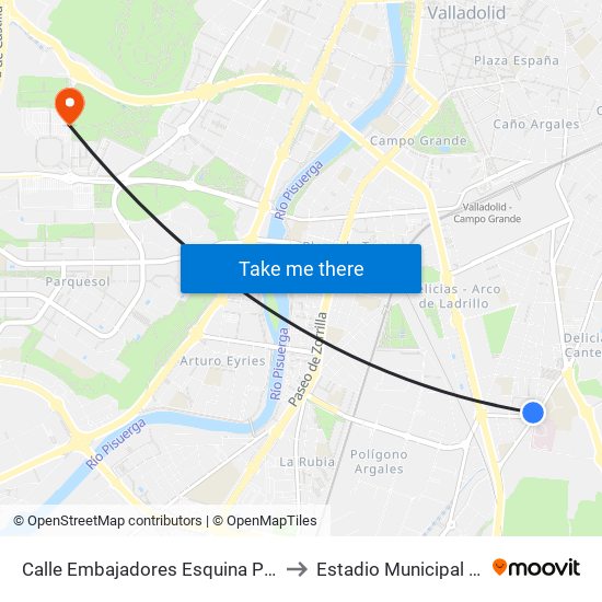 Calle Embajadores Esquina Padre Benito Menni to Estadio Municipal José Zorrilla map