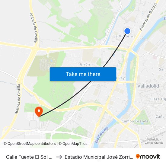 Calle Fuente El Sol 31 to Estadio Municipal José Zorrilla map