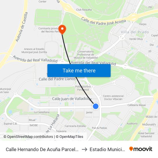 Calle Hernando De Acuña Parcela 21 Esquina Juan Valladolid to Estadio Municipal José Zorrilla map