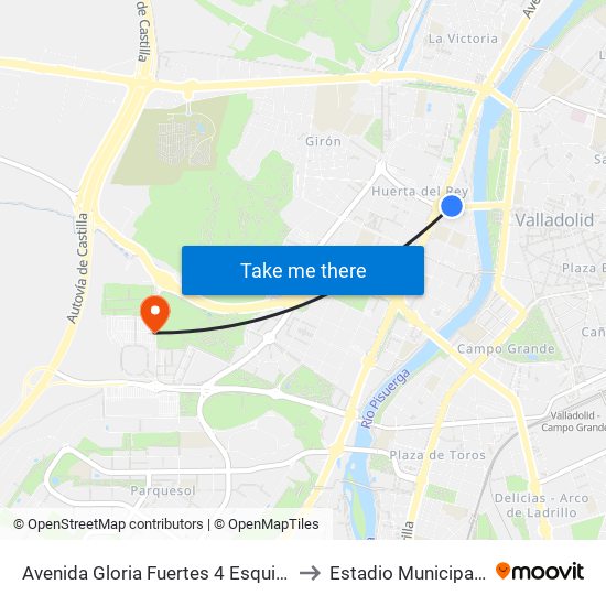 Avenida Gloria Fuertes 4 Esquina Avenida Salamanca to Estadio Municipal José Zorrilla map