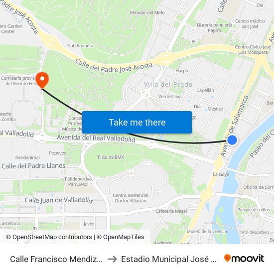 Calle Francisco Mendizábal 5 to Estadio Municipal José Zorrilla map