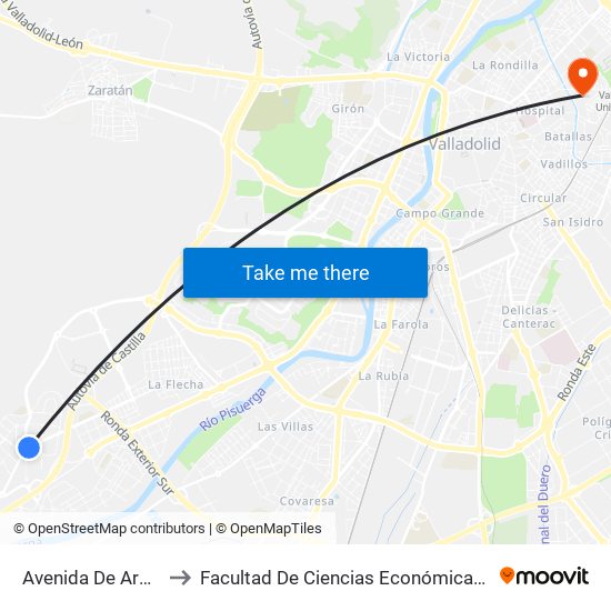 Avenida De Aranzana 37 to Facultad De Ciencias Económicas Y Empresariales map