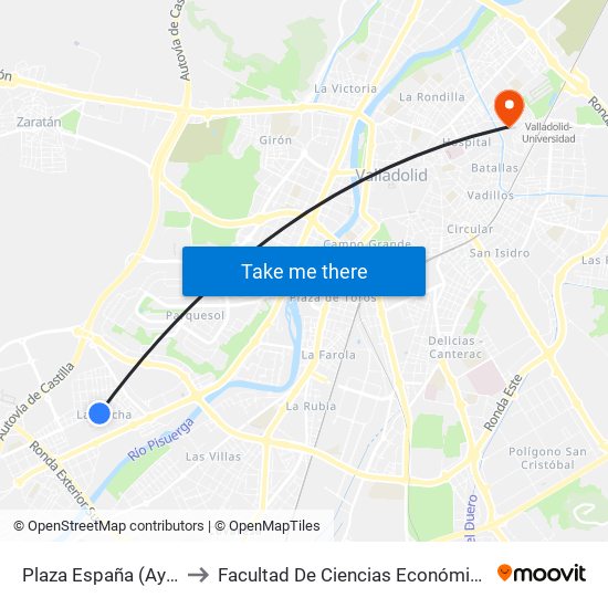 Plaza España (Ayuntamiento) to Facultad De Ciencias Económicas Y Empresariales map