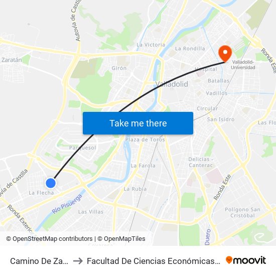 Camino De Zaratán 22 to Facultad De Ciencias Económicas Y Empresariales map