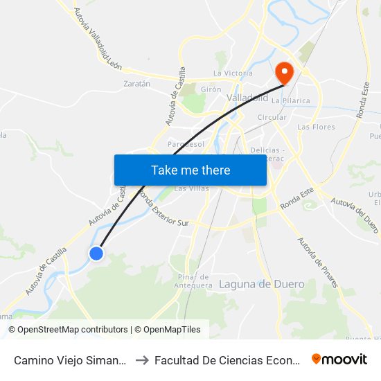 Camino Viejo Simancas Frente Encinas to Facultad De Ciencias Económicas Y Empresariales map
