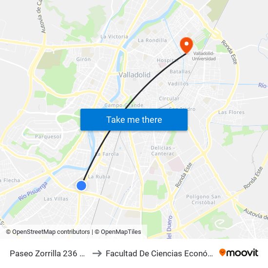 Paseo Zorrilla 236 Centro Comercial to Facultad De Ciencias Económicas Y Empresariales map