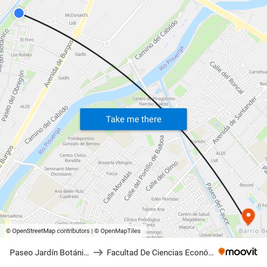 Paseo Jardín Botánico Esquina Brezo to Facultad De Ciencias Económicas Y Empresariales map
