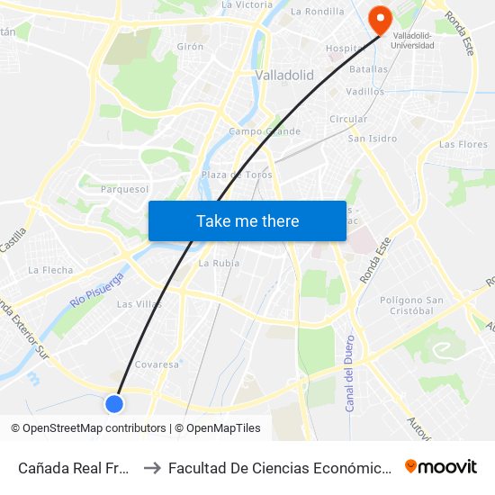 Cañada Real Frente Hípica to Facultad De Ciencias Económicas Y Empresariales map