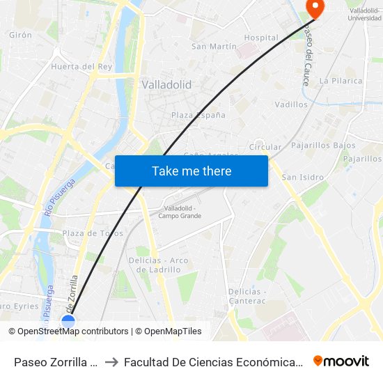 Paseo Zorrilla 101 Lava to Facultad De Ciencias Económicas Y Empresariales map