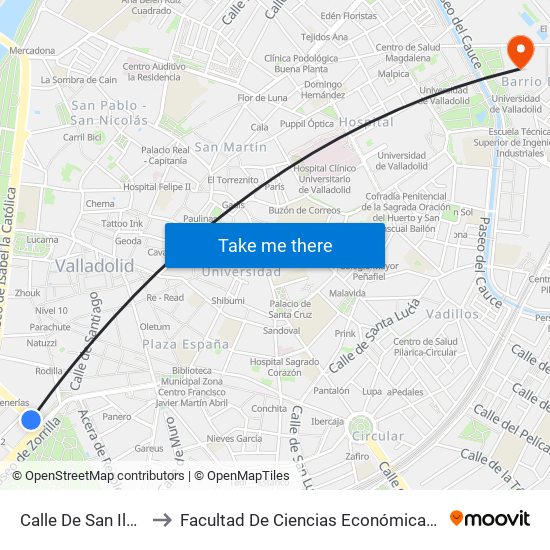 Calle De San Ildefonso 1 to Facultad De Ciencias Económicas Y Empresariales map