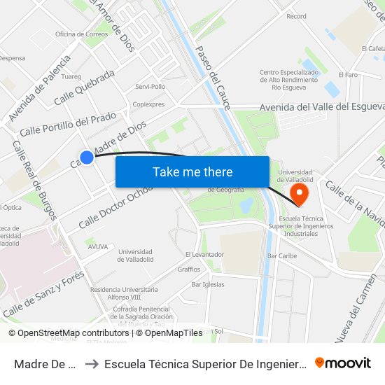 Madre De Dios 9 to Escuela Técnica Superior De Ingenieros Industriales map