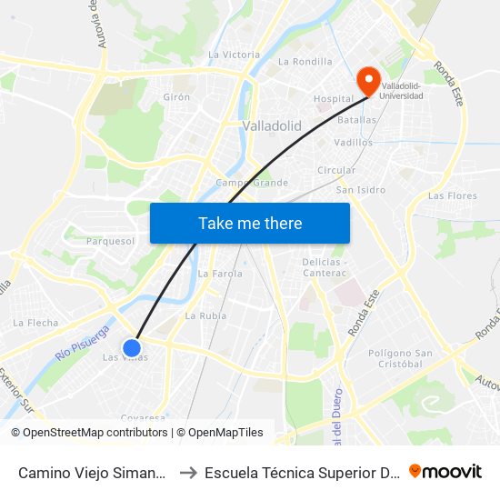 Camino Viejo Simancas Barrio Las Villas to Escuela Técnica Superior De Ingenieros Industriales map